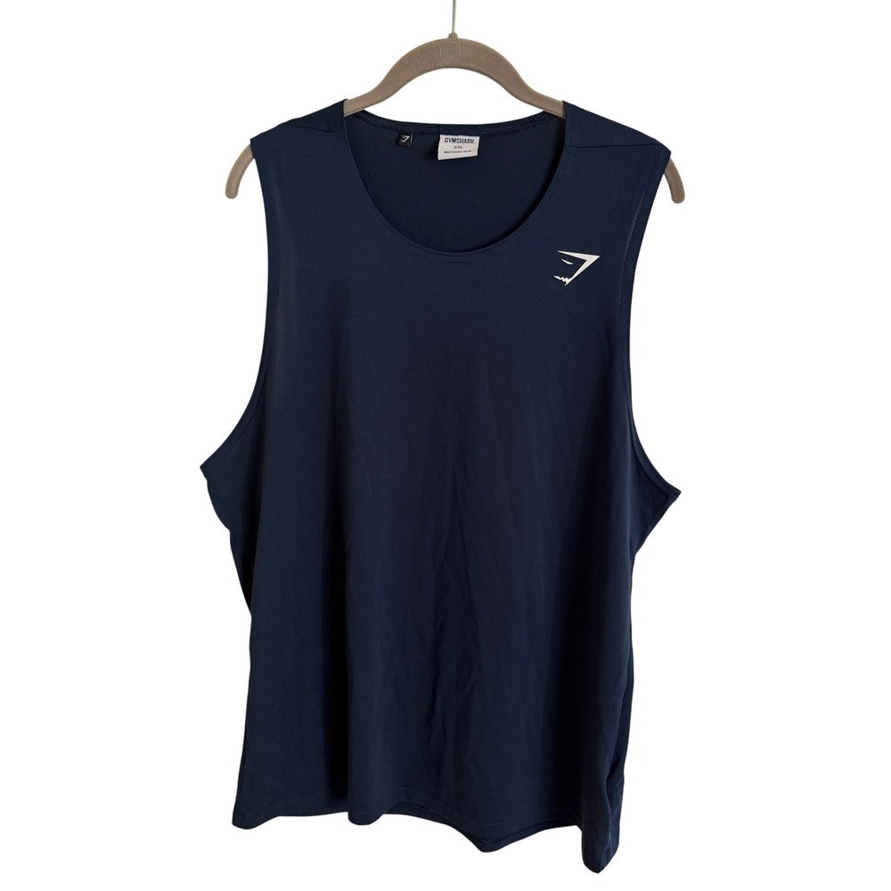 Gymshark Mens XXL Navy Blue Sleeveless Workout Tank Top Recycled Polyester A2A1O